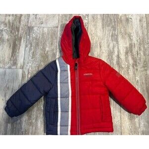 Boys Kids London Fog Red Gray Blue Fleece Lined Winter Puffer Jacket Size 4
